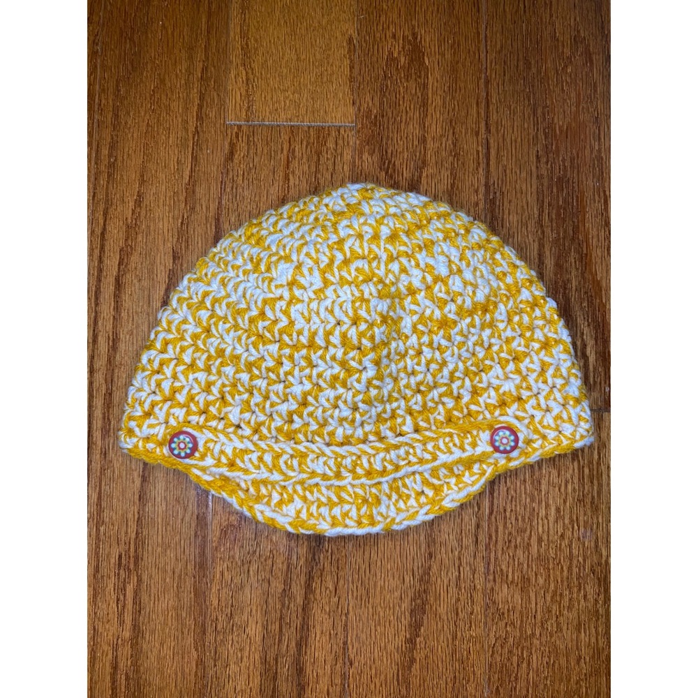 Handmade Crochet Medium Yellow and White Hat with Bill